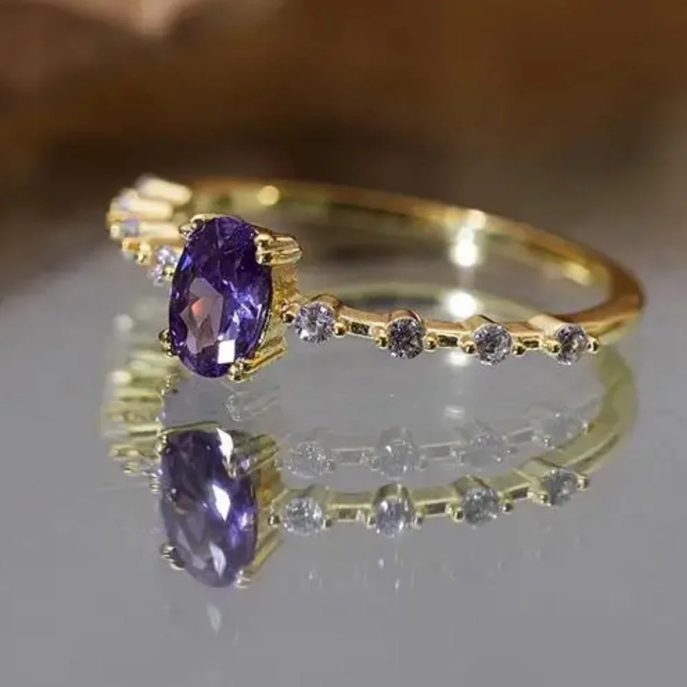 Dainty Purple Crystal 925 Sterling Silver Ring - Picture 3 of 5